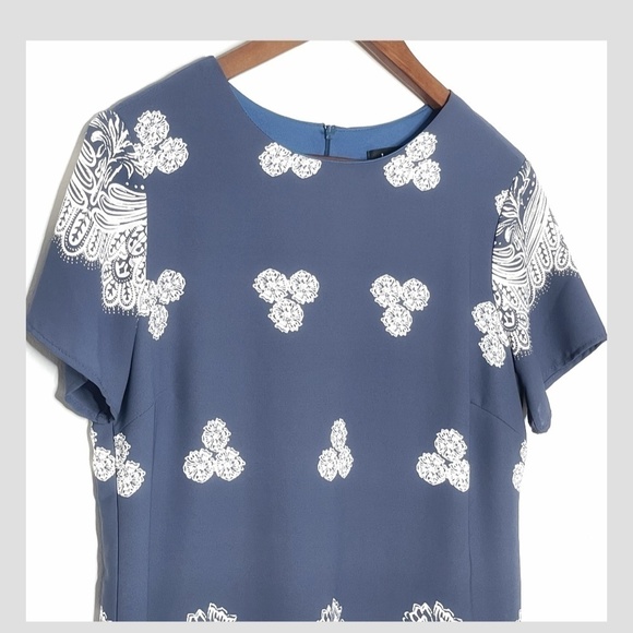 Lulus Riverside State Blue Floral Print Shift Dress Short Sleeve Mini Length - Picture 6 of 16